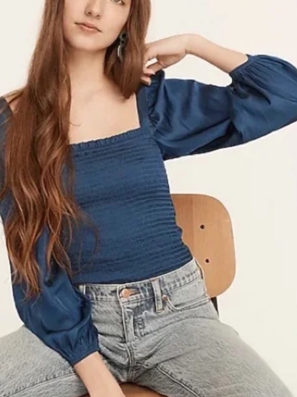 J. Crew Squareneck Smocked Featherweight Satin Cropped Top, XXS